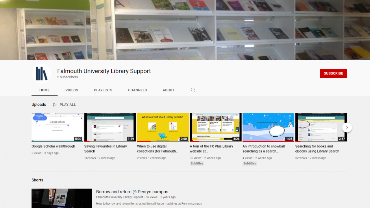 Screenshot of library YouTube profile