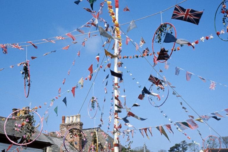 Flags around a maypole