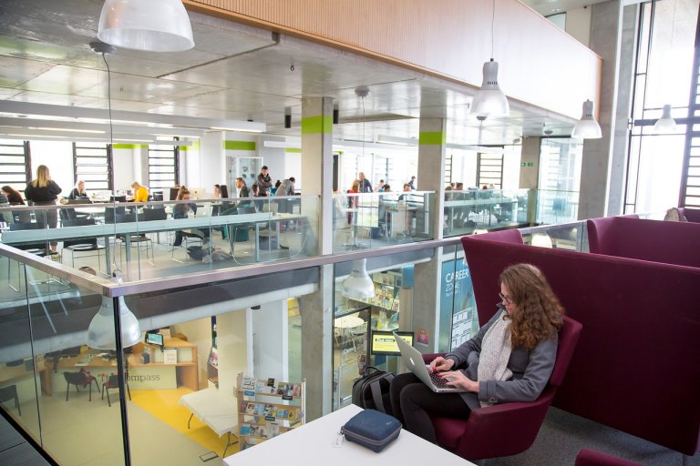 Green study area of Penryn Campus Library