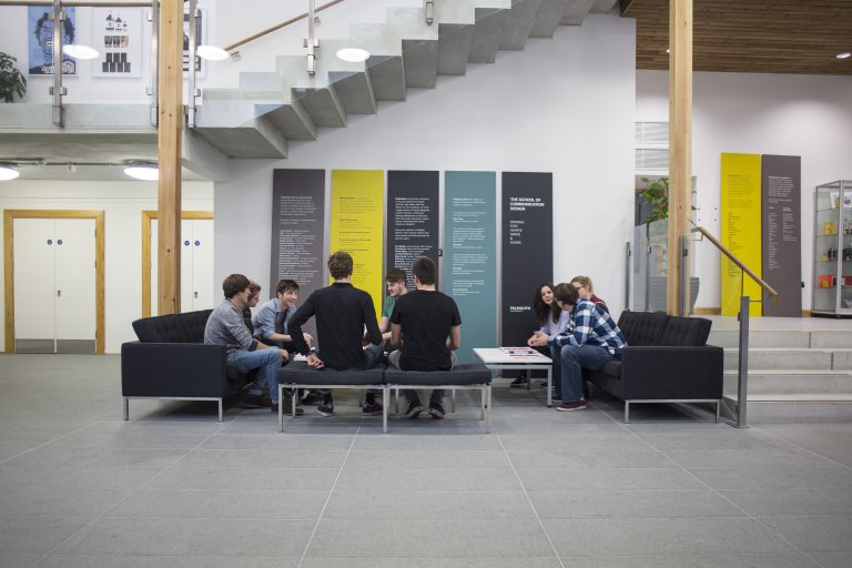 Group of student working in an open space
