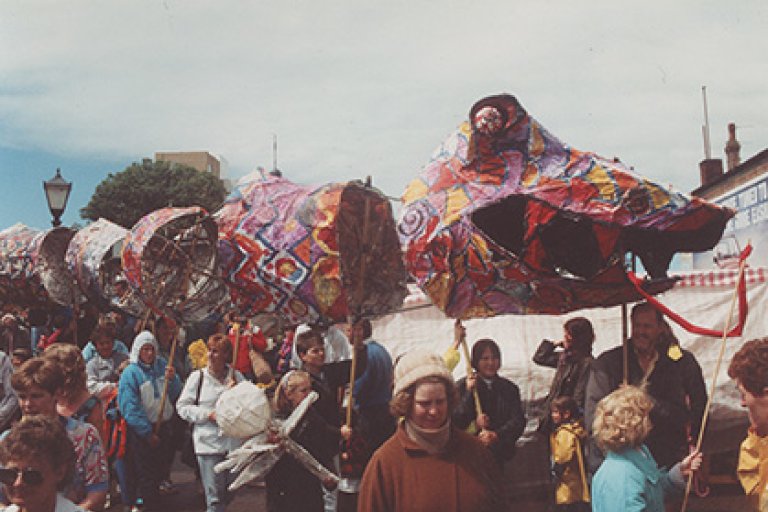 Image from the serpent dance at the Golowan (Mazey Day) Procession in Penzance in 1991