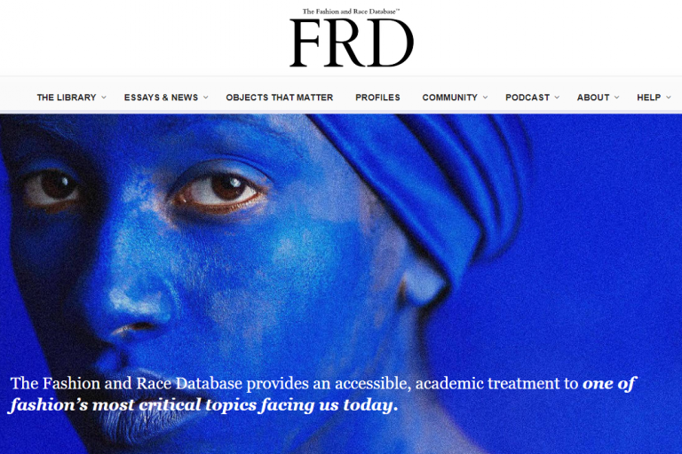 The homepage of the Fashion and Race Database