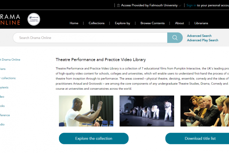 Theatre Performance and Practice Video Library front page