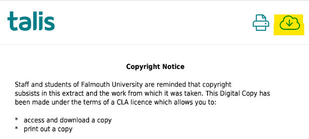 Talis digitised content download button