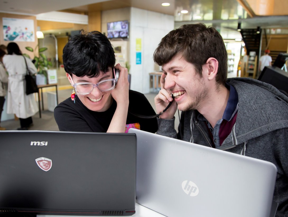 two students talking